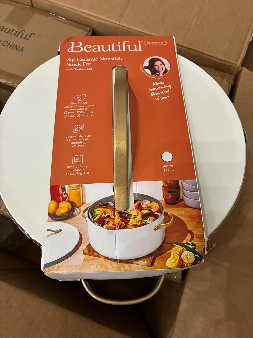 8qt Ceramic Nonstick Stock Pot in White Icing